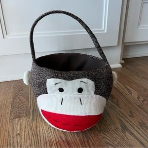 Sock Monkey Basket Dan Dee Plush Stuffed Animal w/ Handle Toy Bucket